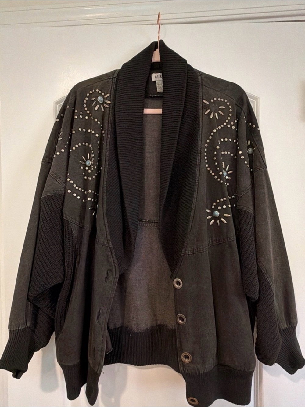 Women's Black Embellished Shawl Collar Cardigan Sweater